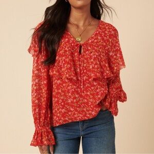 NOBODY’S CHILD FLORAL RED BLOUSE 6/MEDIUM